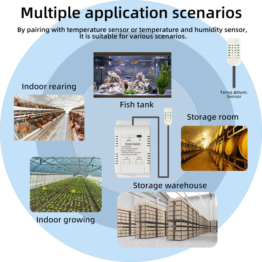 ABGI-Tuya زيجبي مفتاح ذكي مستشعر درجة الحرارة والرطوبة 16A ترموستات لاسلكي ذكي مع مستشعر 1 متر يدعم التحكم الصوتي