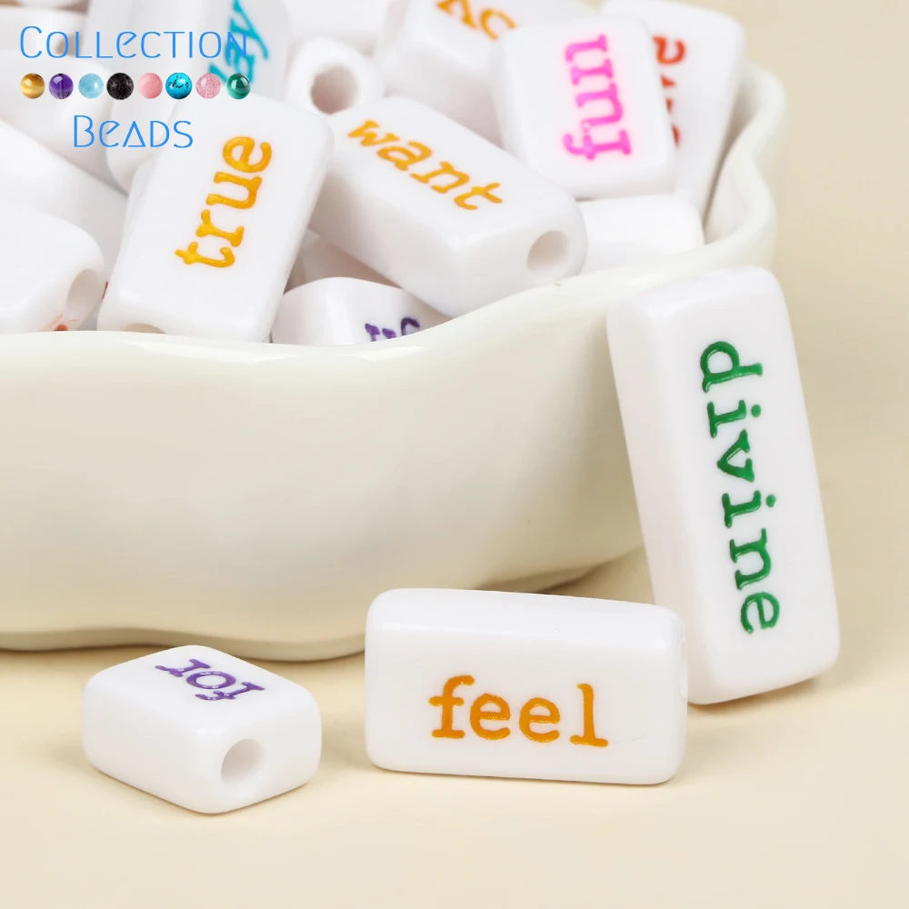 50pcs 12-24mm White Background Colorful Letter Acrylic Loose Spacer Beads for Jewelry Making DIY Bracelet Necklace Accessories