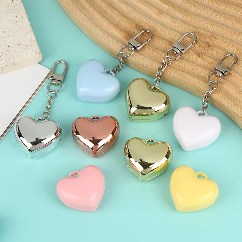 New Aluminum Pan Key Chain Lipstick Case Packaging Heart Shape Mini Empty Blush Powder Box Eye Shadow Container With Mirror 1Pcs