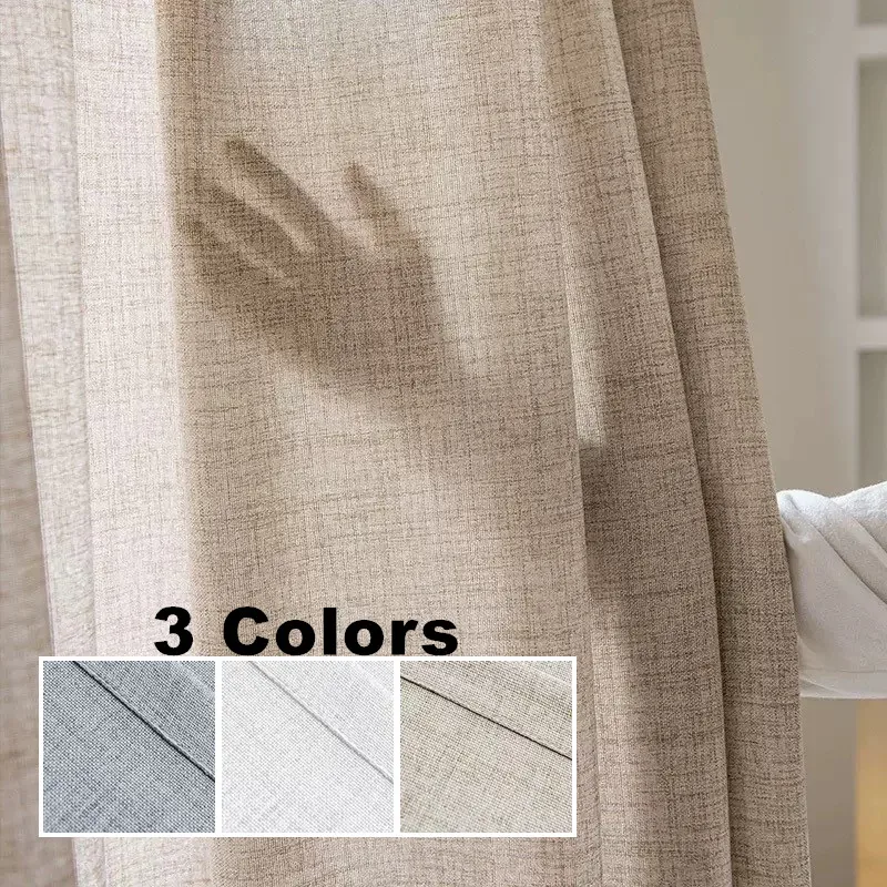 3 Colors Linen Like Semi Shading Beige Grey Cream White Tulle Living Room Flax Sheer Curtains for Bedroom Window S Folds Drapes