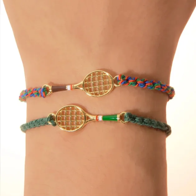 Recreational Sports Style Hand Woven Colored Rope Badminton Racket Pendant Bracelet UNISEX Fashionable Fun Cute Jewelry Bracelet