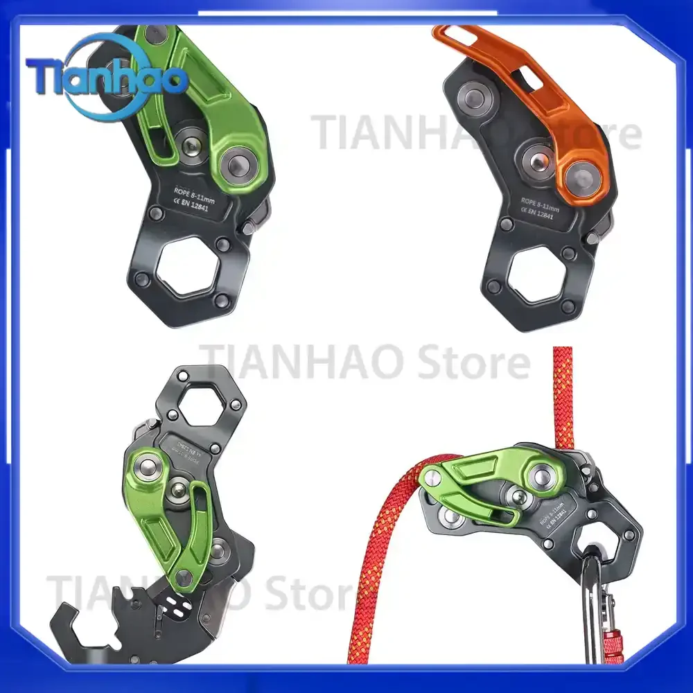 Anti-Panic Auto-Locking Descender for Rappelling Rescue and Work at Height with Foldable Handle