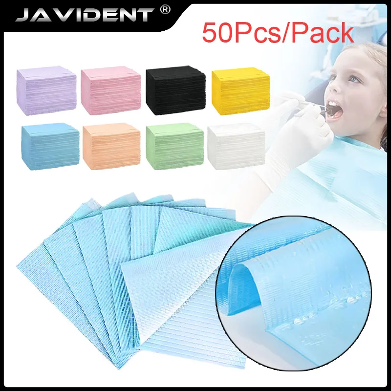 50Pcs Disposable Dental Drapes, Tie-Free Drapes, Dental Bibs, Dental Materials, Oral Examination Protective Drapes