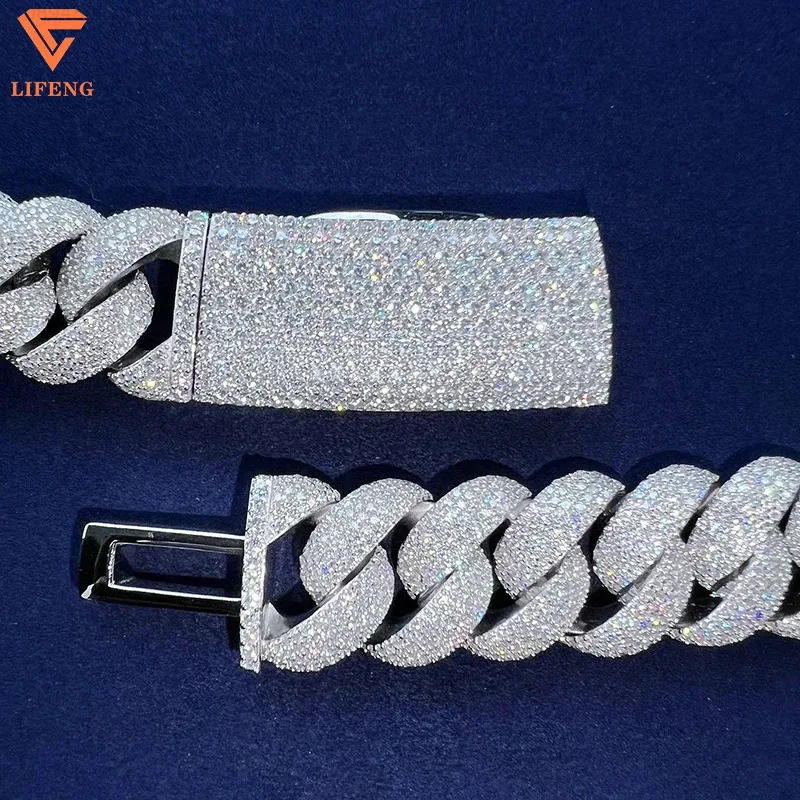 Lifeng Jewelry Custom 20mm 5Row VVS Moissanite Cuban Chain Necklace Pass Diamond Tester 925 Silver Mami Cuban Link Chain For Men