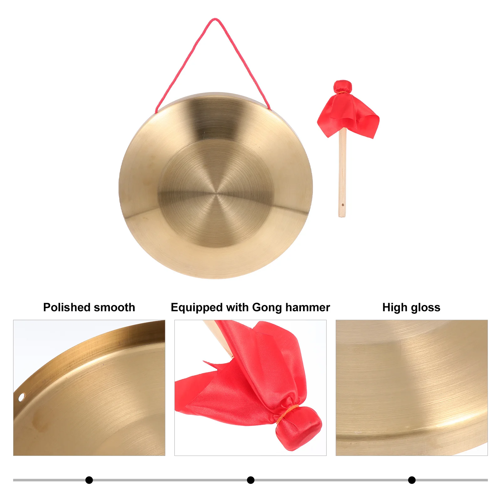 1 مجموعة اليدوية النحاس غونغ قرع أداة الذهبي مريح مقبض بصوت عال واضح الصوت لتدريب الموسيقى الاطفال الأوبرا الصينية