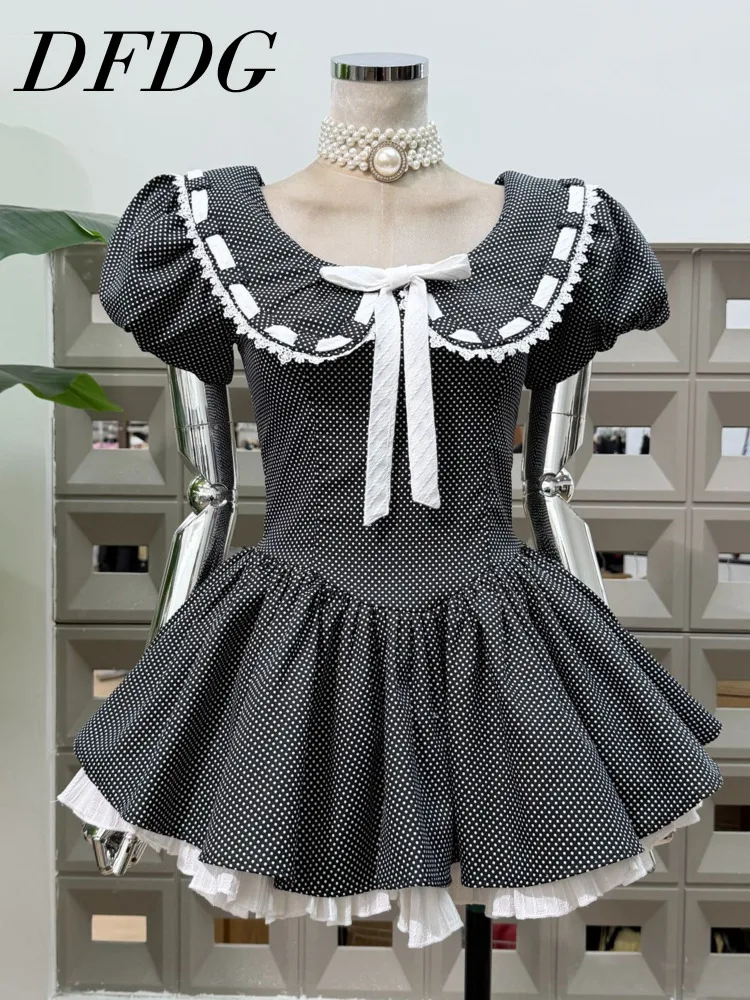 

Женское мини-платье DFDG с воротником Питер Пэн, в горошек, с бантом, расклешенное, для весны-лета, повседневное, для свиданий, модное, женственное, тренд 2026 года