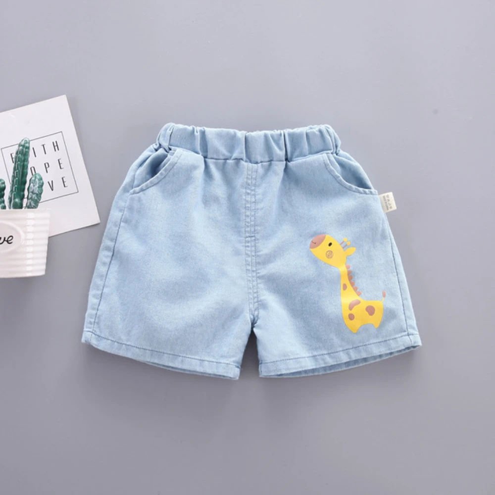 Baby Girls Shorts Jeans Kids Eastic Band Short Pant 2024 Summer 1 To 4 Yrs Children\'s Cartoon Printed Trousers Casual Clothing