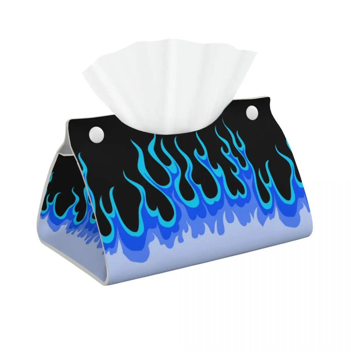 Custom Blue Hot Fire Racing Flames Tissue Box Cover PU Leather Rectangular Facial Tissues Holder for Car