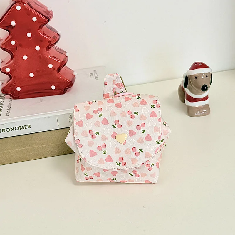 Kawaii Floral Mini Coin Purse Sanitary Pad Storage Pouch Earphone Bag With Key Ring Backpack Pendant