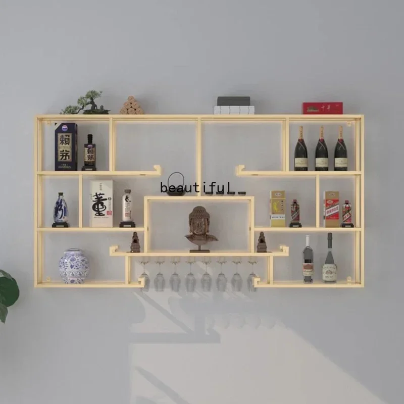 Salon Whisky Wine Rack Shelf Wall Mounted Bar Metal Drink Wine Cabinets Commercial Unique Botellero Vino Home Decoration