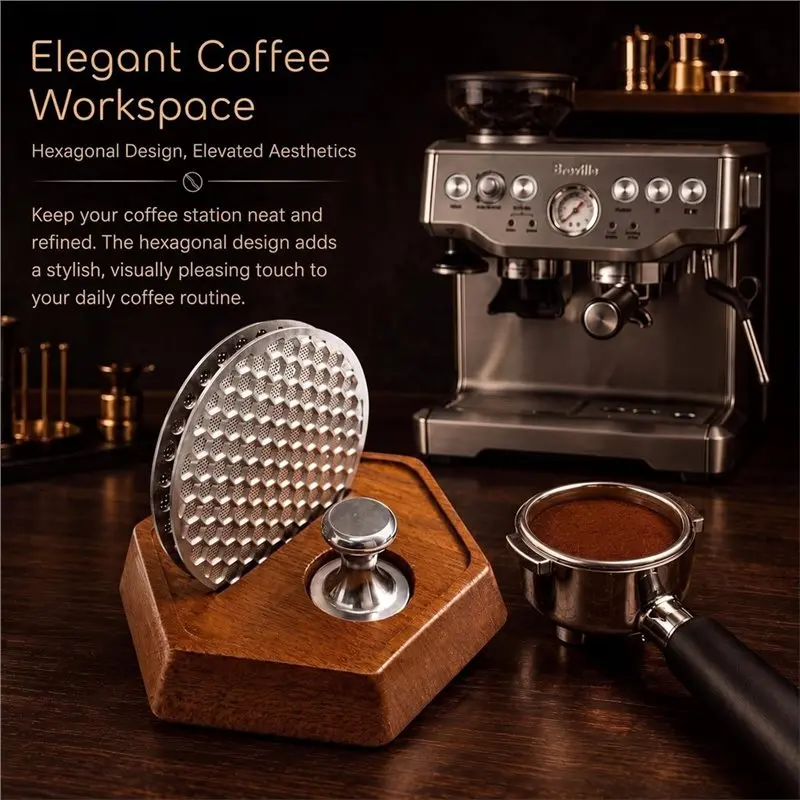 AAAF Espresso Puck Screen Kit 53.3Mm With 2 Puck Screens, Magnetic Handle, Sapele Wood Stand, 0.8Mm 304 Stainless Steel Screen