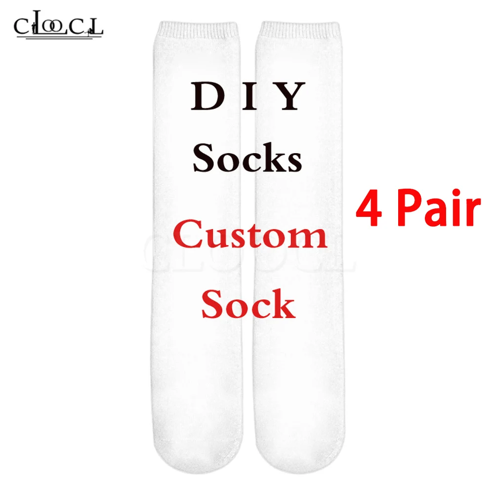 

CLOOCL Custom 4 Pairs Middle Socks 3D Printed Fashion Cartoon Anime DIY Design Men Women Fashion Short Socks Drop Shipping