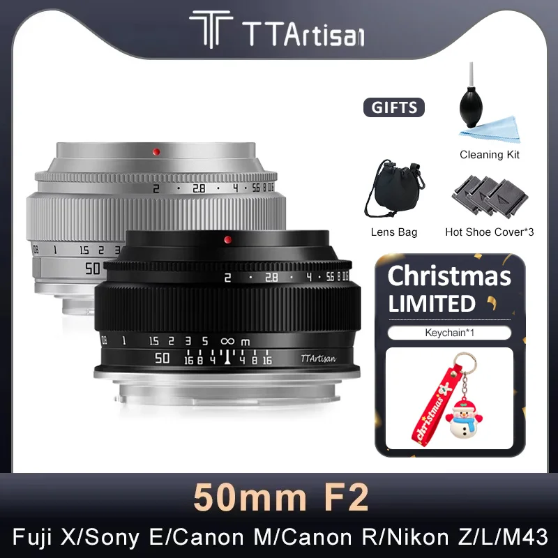 TTArtisan 50mm F2 Manual Focus Prime Full Frame Lens for Leica L FUJI XF Nikon Z M43 Sony E Canon RF a6600 a7s xt30 xs10 z8 r8