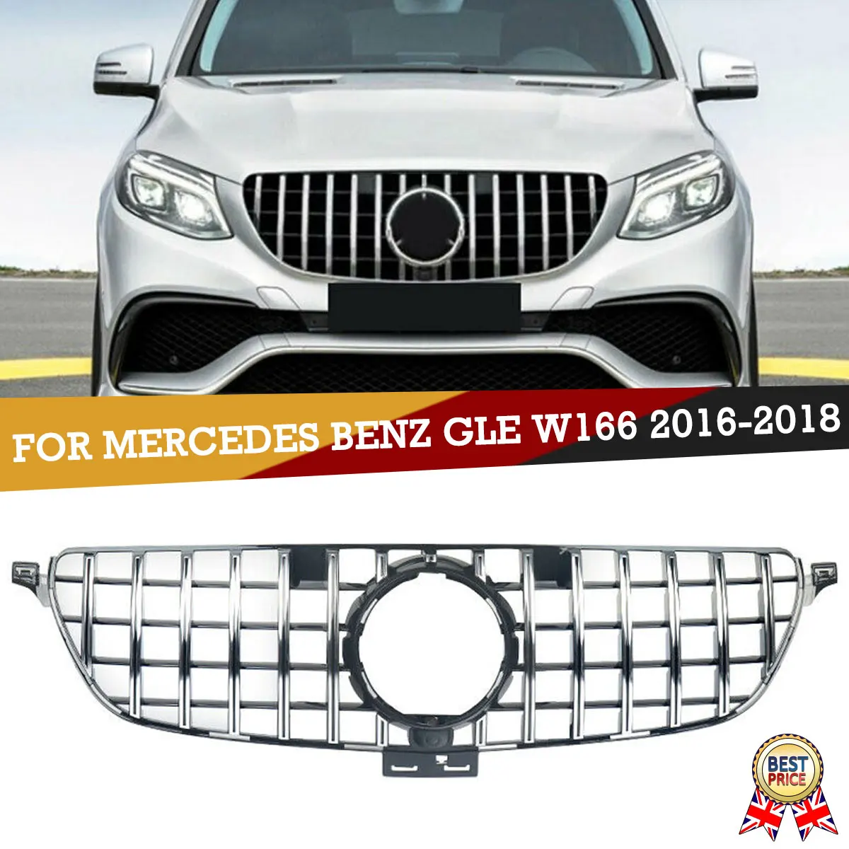 MAGICKIT Front Radiator Grille For Mercedes Benz GLE Coupe C292 W166 GLE350 GLE400 2016-2018 Chrome+Black CAR Accessories