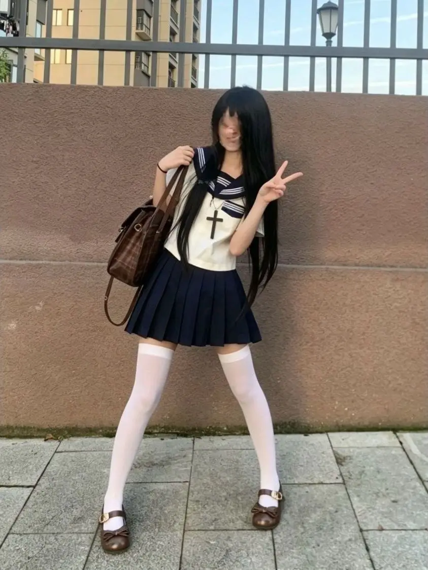 Original Japanese Style School Uniform JK Naval Academy Basic Three-Book Sailor Suit Top Breathable Polyester Blend Casual Wear