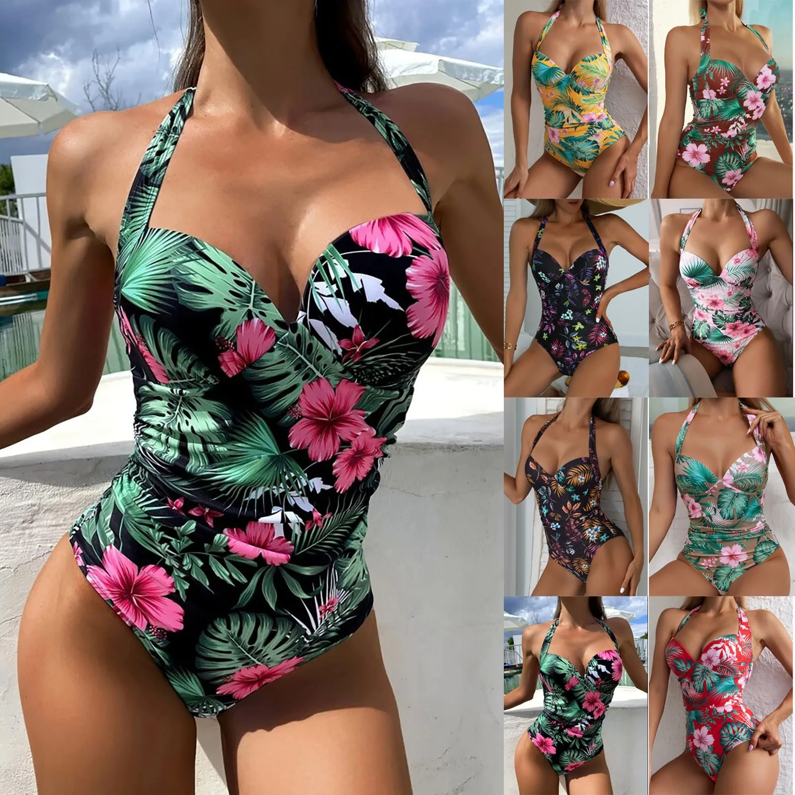 Women\'s One-Piece Fashion Sexy Print Bikini Beach Swimsuit (With Chest Pad No Steel Bracket) 수영복 купальник 2024 тренд 비키니