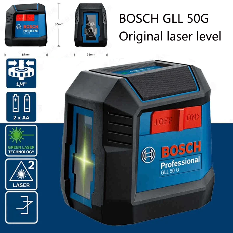 BOSCH GLL50G Green Laser Level 2line 15m Max 1/4in IP55 Small & Compact Portable Marking Instrument Bare Tool