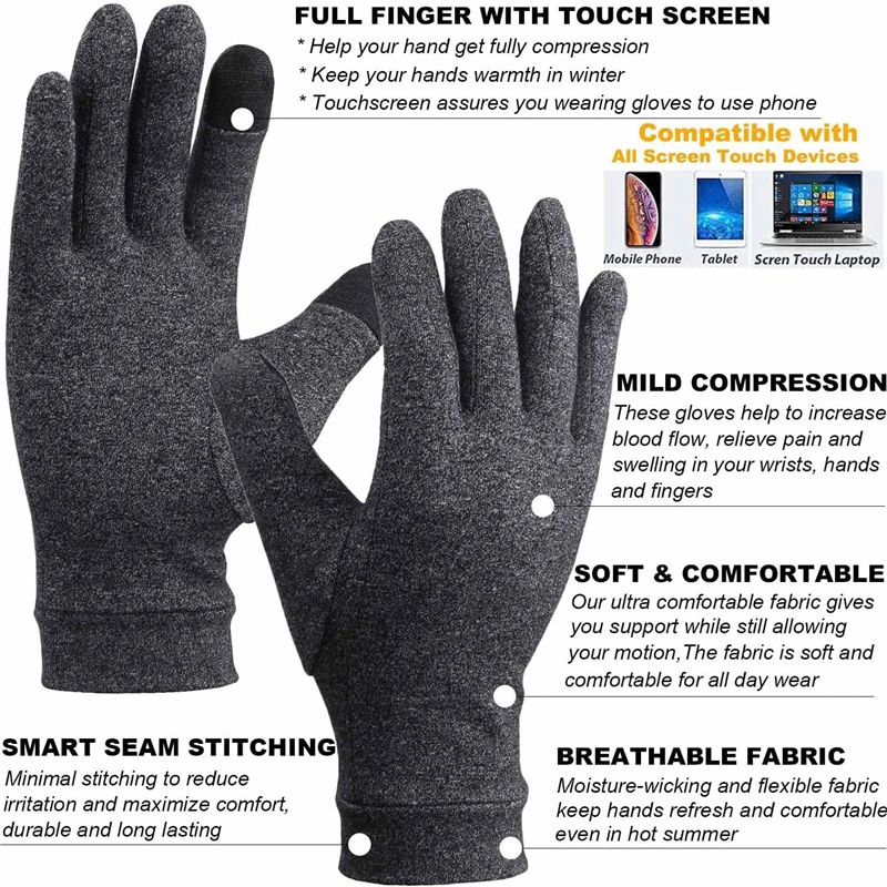 New 2/1Pair Compression Arthritis Gloves Premium Arthritic Joint Pain Relief Hand Gloves Therapy Full Fingers Compression Gloves