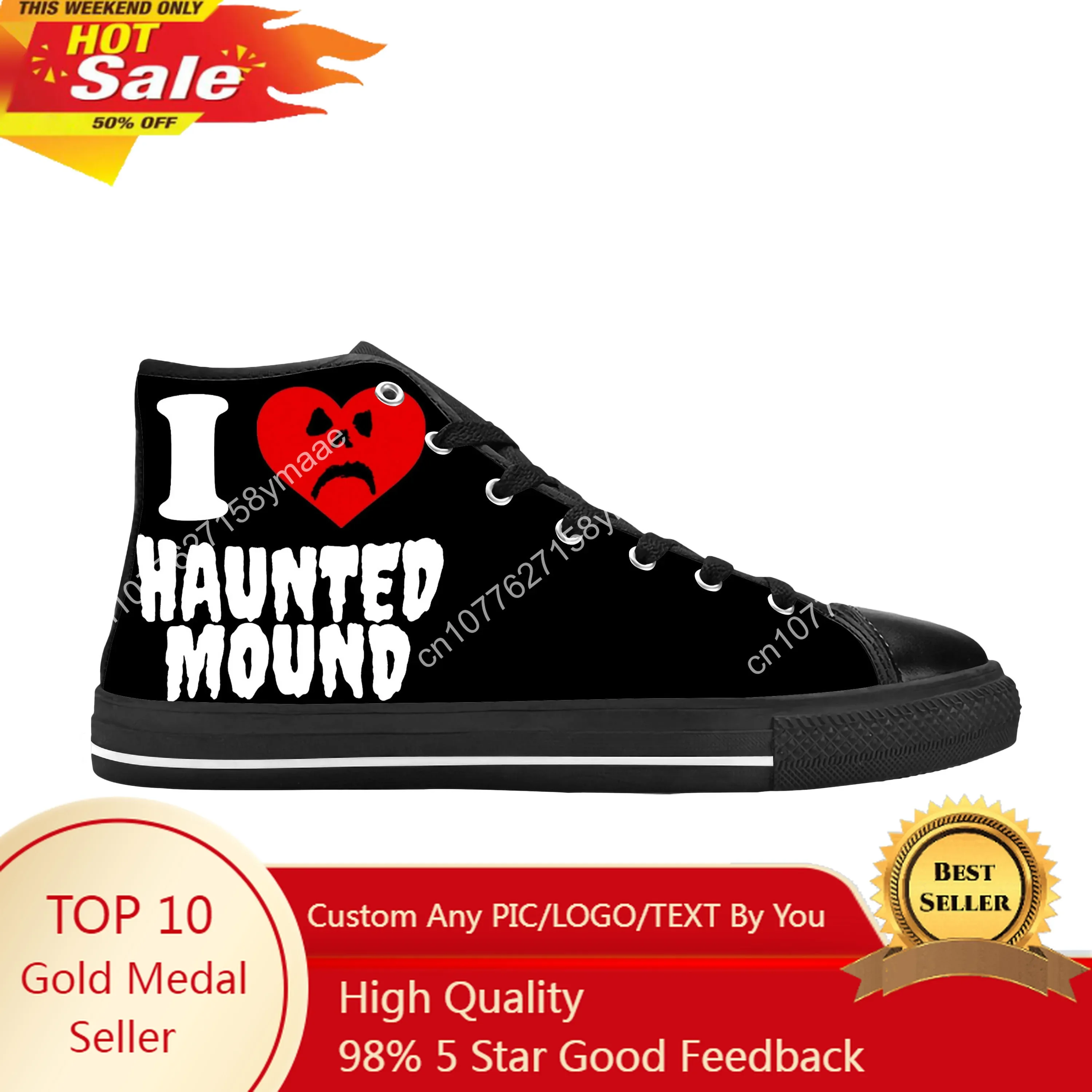 

I Love Haunted Mound Heart Horror Halloween Funny Casual Cloth Shoes High Top Comfortable Breathable 3D Print Men Women Sneakers