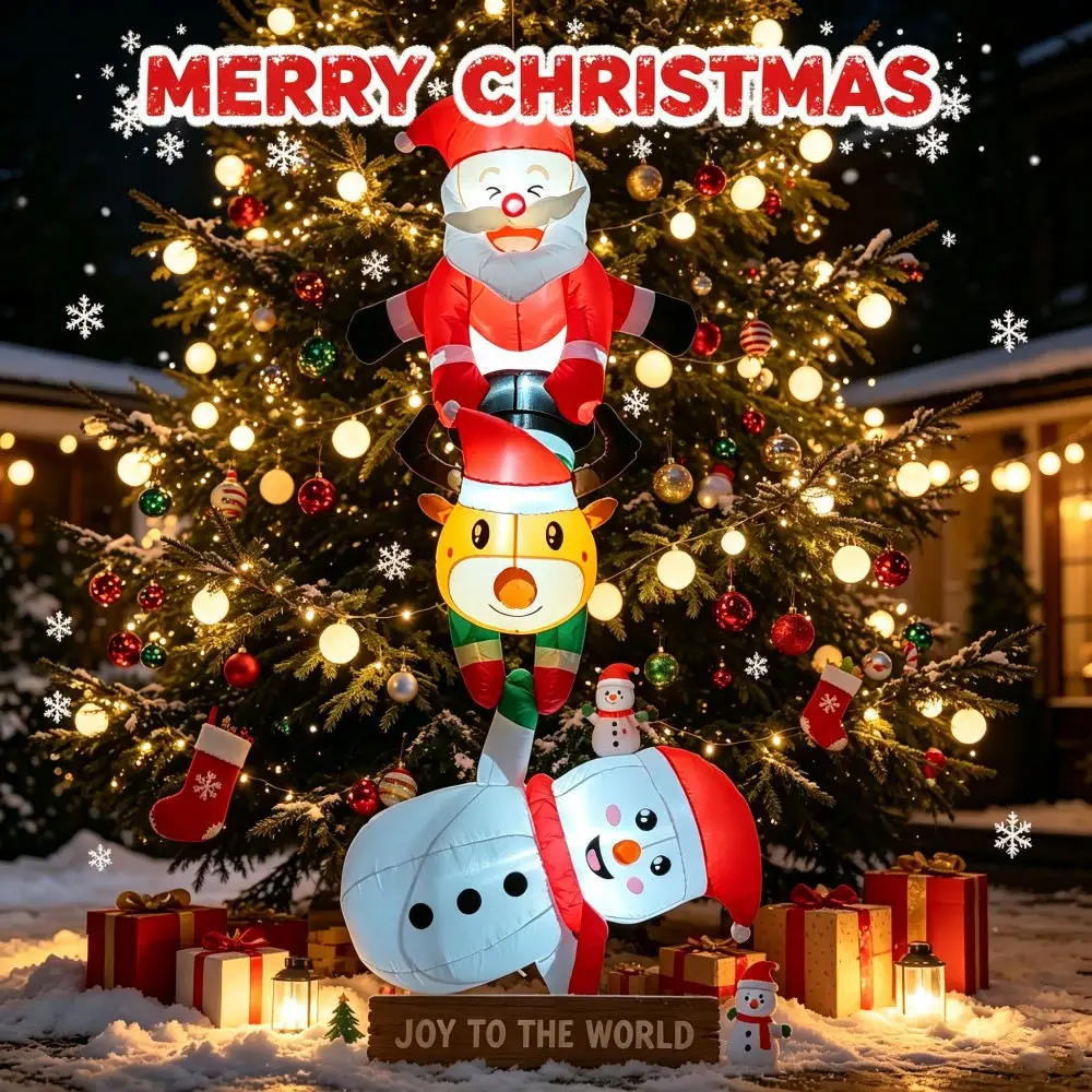 2.4M Christmas Inflatable Suspension Climbing Santa Claus Reindeer Snowman Built-in LED Lighting For House Eaves Roof Decoration view 4