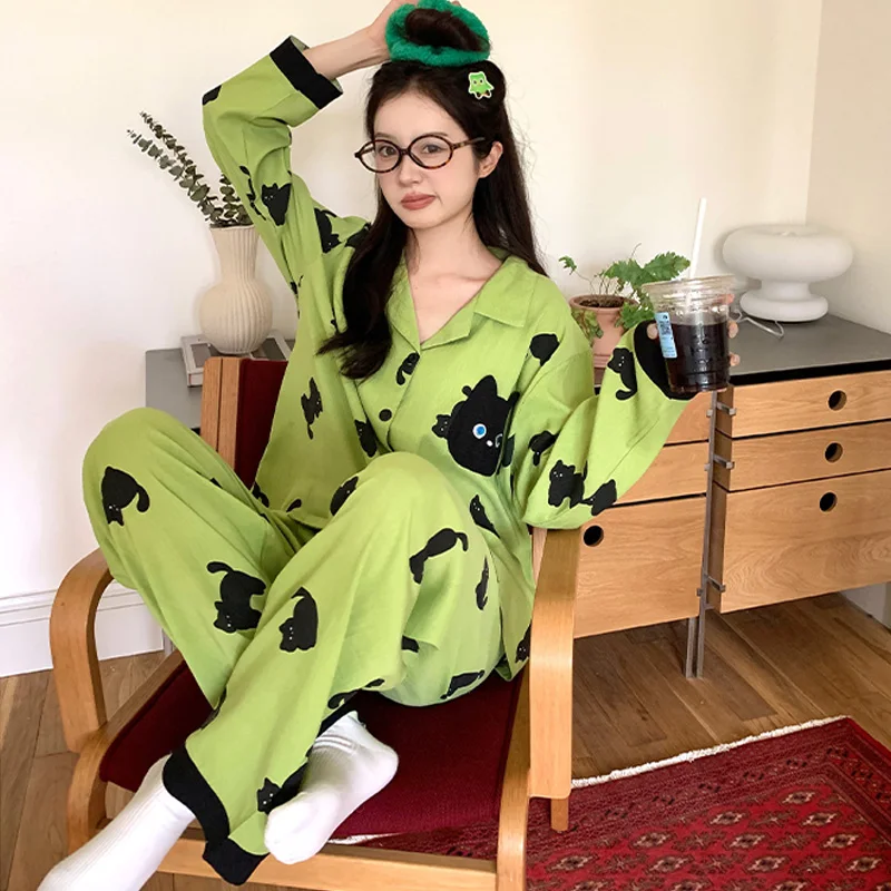 

Осенний женский пижамный комплект, брюки с длинными рукавами, пижамные комплекты из двух предметов, модные атласные женские повседневные молодежные домашние пижамы для девочек