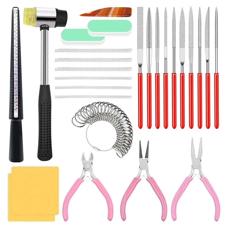 27Pcs Jewelers Tools Set,Ring Sizer Measuring Tool For Fixing Bent Rings, Making The Bent Ring Round Again, Ring Forming