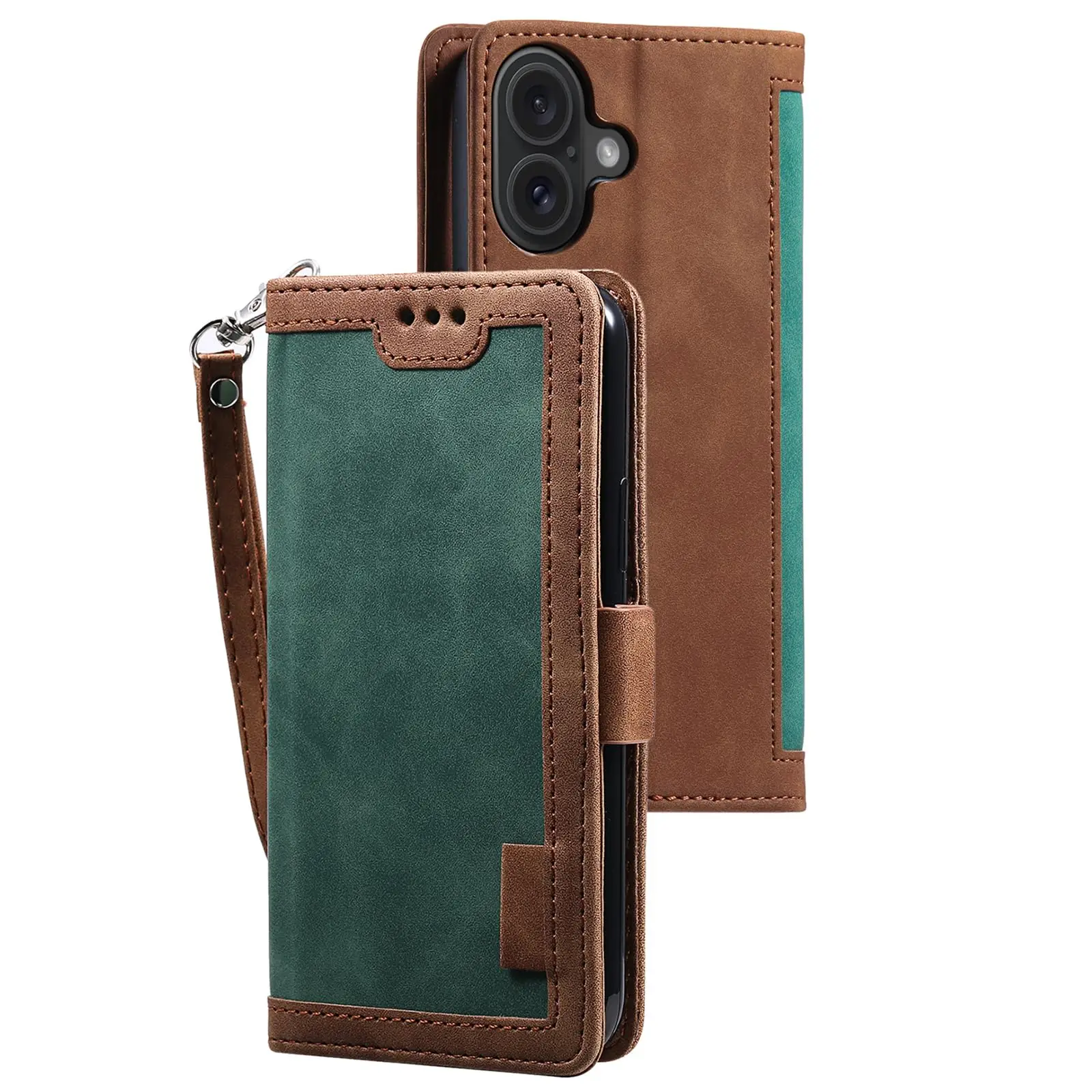 

Leather Case for iPhone 16 Pro Max/16 Pro/16 Plus/16 - Card Holder Phone Case with Flip Kickstand, Magnetic Folio Cover & Wristl
