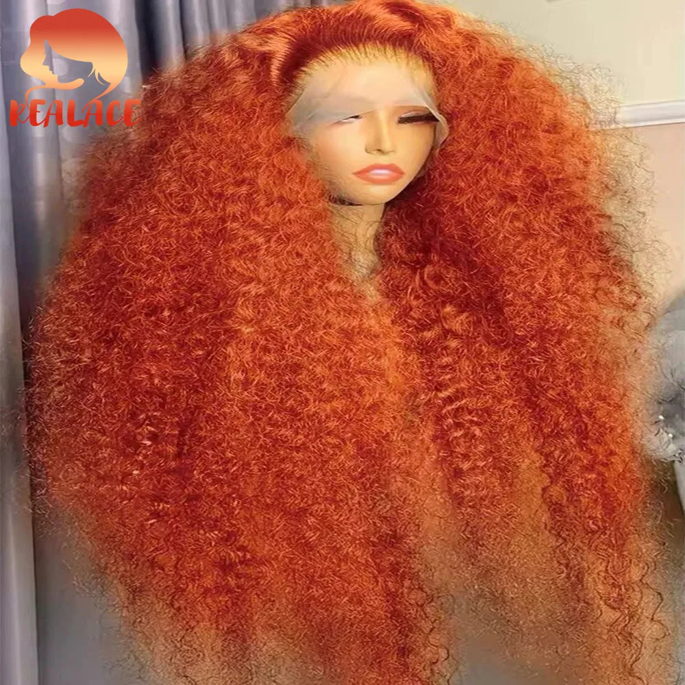 

Натуральный кудрявый парик Realace 350 Ginger Color с HD-кружевом, глубокая волна, парик с кружевной передней частью 13x4 13x6, парик Water Wave 350 Orange Color, мягкий
