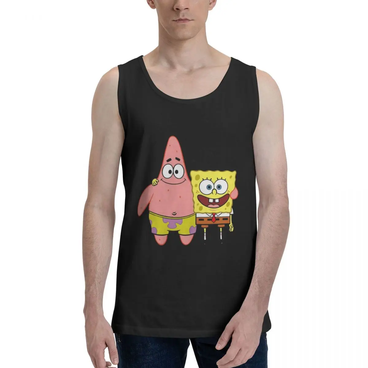 Men's Breathable Gym Tank Top,Spongebob Running Fitness Vest, Sleeveless Shirt, S-3XL