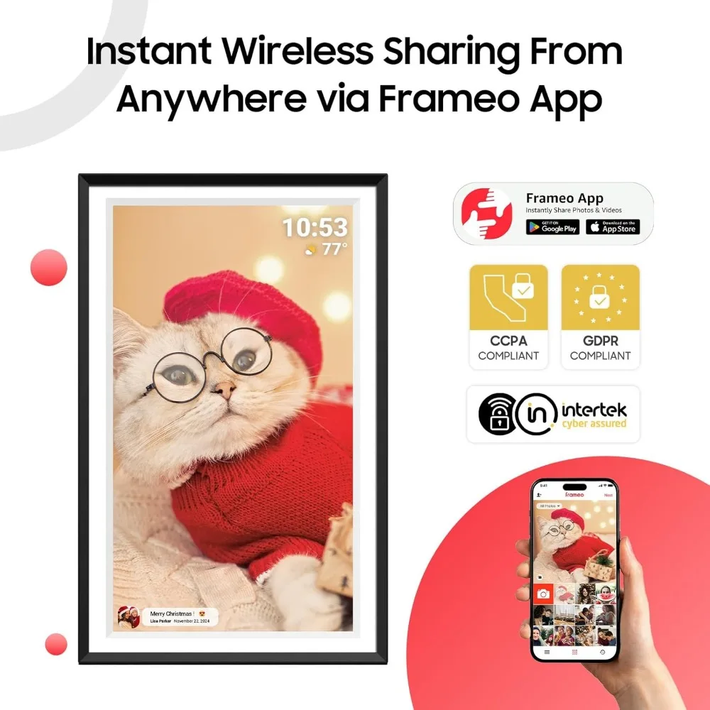 Digital Picture Frame, WiFi Digital Photo Frame with 32GB Storage,Touch Screen,Share Photos or Videos Instantly via Frameo App