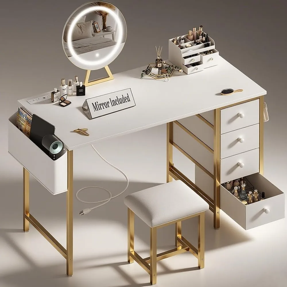 Gold Vanity Desk Wi…