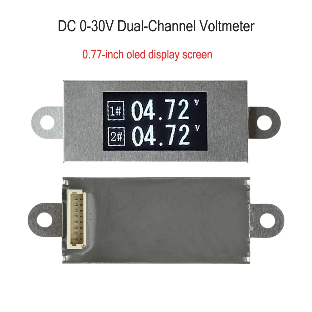  DC 0-30V Dual-Channel Voltmeter 0.77-inch OLED Screen 3/4 Wire High-precision Volt Monitor Meter with Stainless Steel Shell