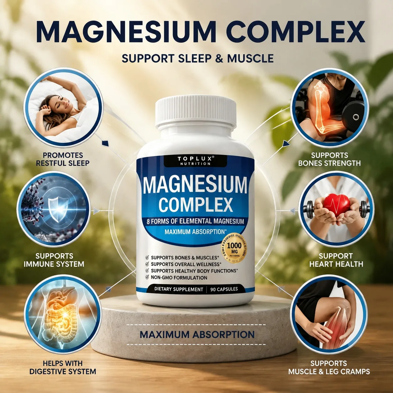 Magnesium Complex – 8 Forms, 1000mg for Muscle & Sleep Support