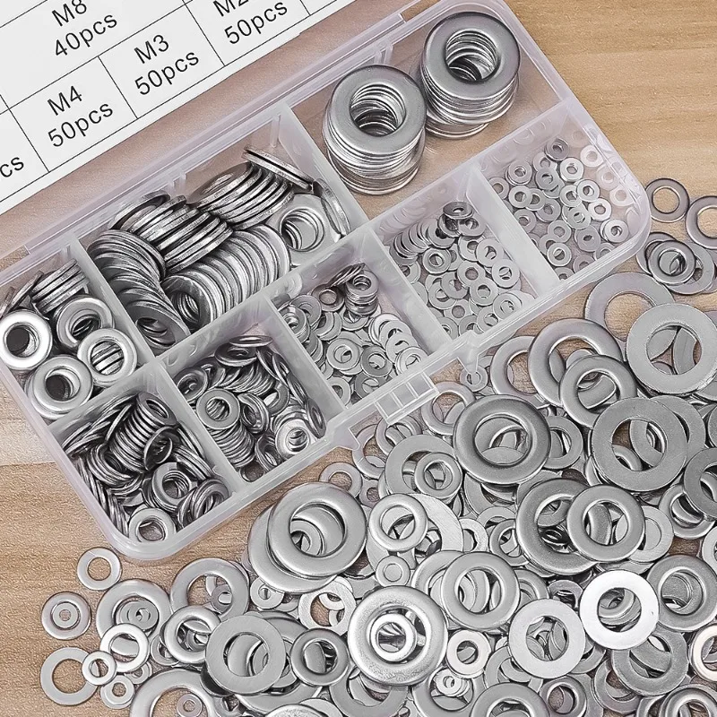 180/360PCS Stainless Steel Washer M2 M2.5 M3 M4 M5 M6 M8 M10 Flat Plain Gaskets Metal Washers Ring Screws Gasket Assortment Kits