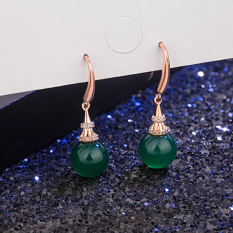 

DIWENFU Real 14K Rose Gold Emerald Earrings for Women Red Ruby Emerald Gemstone 14K Rose Gold Drop Earring Orecchini Females