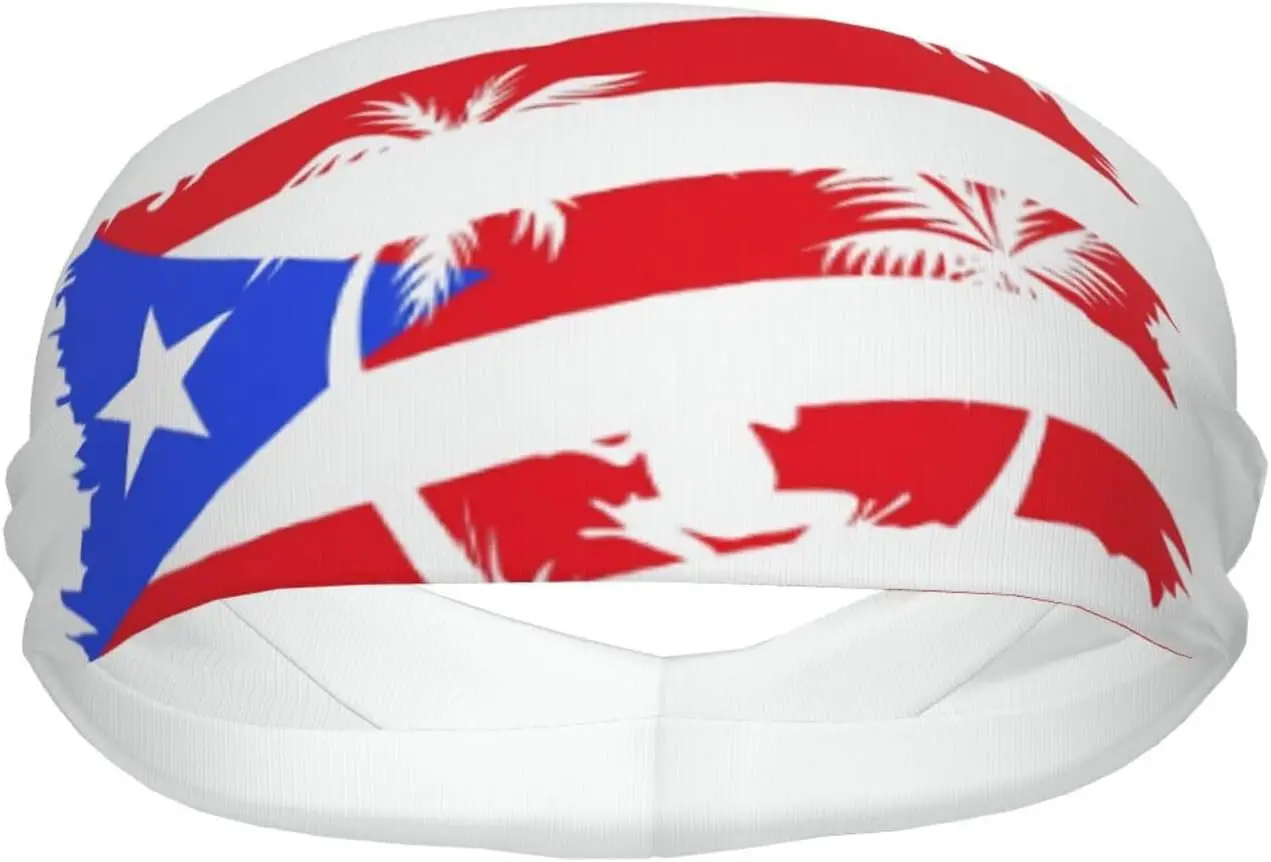 Custom Puerto Rico Flag Sweatband Sports Headband for Women Men Hairband Sweatband for Running Gym Yoga