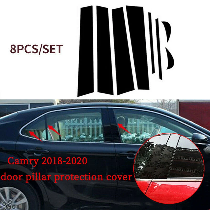 For Toyota Camry 2018-2020 Bright Black Door Window Pillar Posts Cover Trim New(8Pcs)