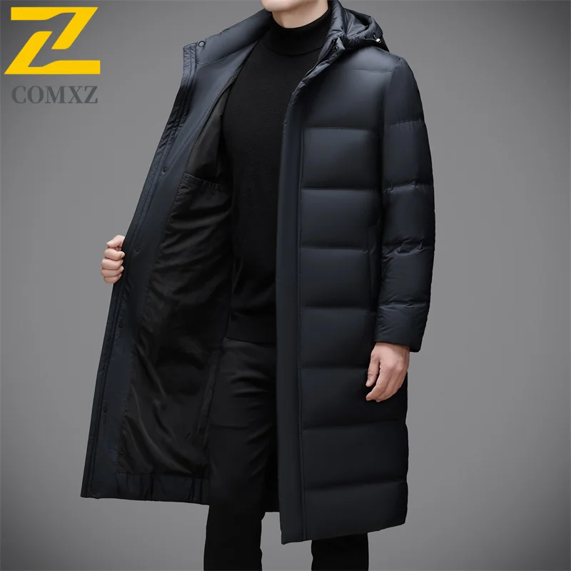 Winter Long Down Jacket Men's Brand Business Detachable Hooded White Duck Down Anti-warm Parka Male Casual Cold-proof Snow Coat