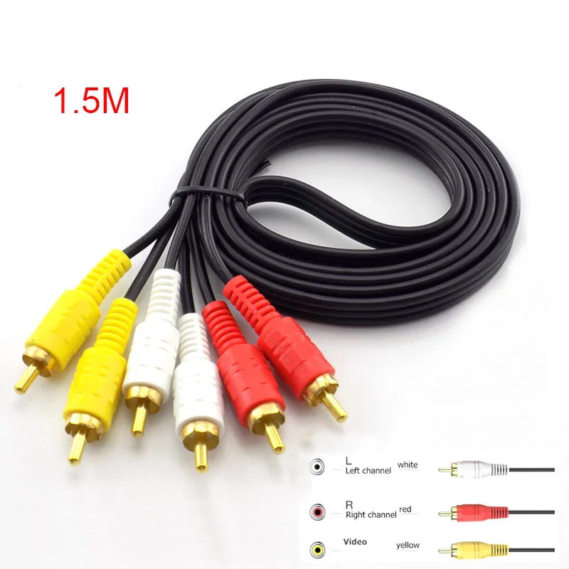 Conector de Audio y vídeo AV para altavoces de TV, Cable de venta al por menor, 3 RCA, macho a macho, 1,5 M