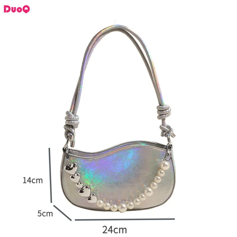 

2024 New Laser Colorful PU Underarm Bag Fashionable and Personalized Rope Knot Single Shoulder Bag Beaded Handheld Multi Color