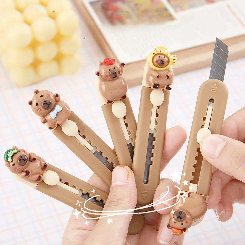 Cute Cartoon Capibara Cutter Kawaii Mini Pocket Utility Knife School Office Supplies Paper Cutting Tool Retractable Letter Opene