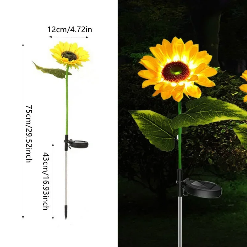 Luzes de girassol solar ao ar livre tiras decorativas led girassol amarelo luzes decorativas adequadas para quintal gramado jardim caminho