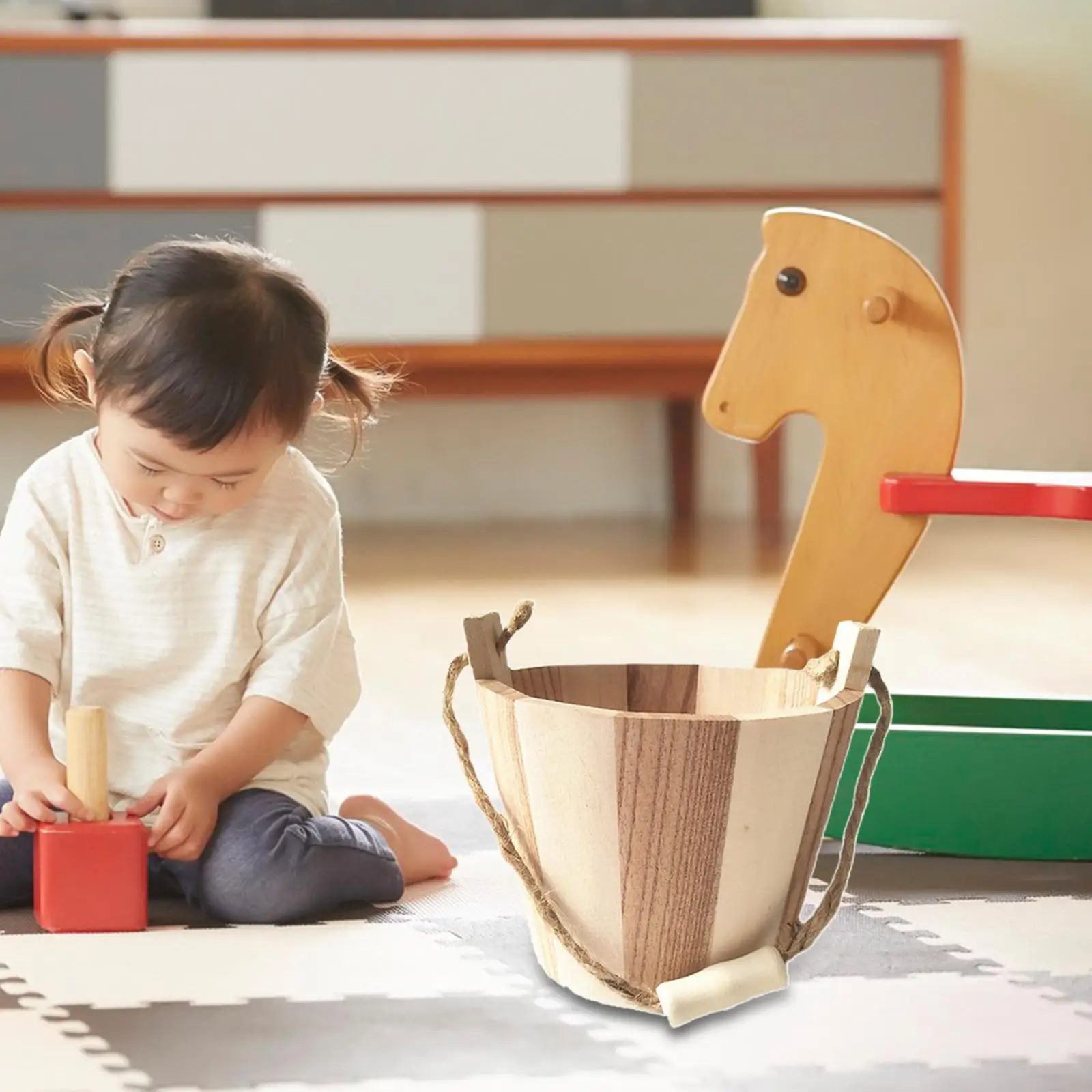 

Mini Wooden Bucket Rustic for Decoration Dollhouse Accessory Wooden Bucket