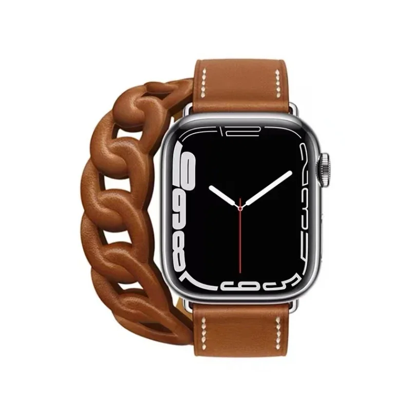 Leather Strap For Apple Watch Ultra 10 9 8 7 46mm 45mm 41mm Double Circle Wristband For iWatch 6 5 4 SE 44mm 42mm 40mm 38mm Belt