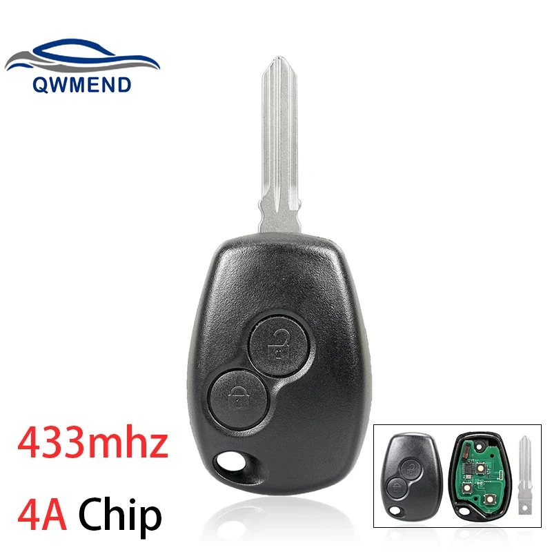 QWMEND for Dacia Logan Sandero Duster Remote Car Key 4A Chip 433Mhz for Renault Symbol Logan Sandero Trafic 2 Buttons