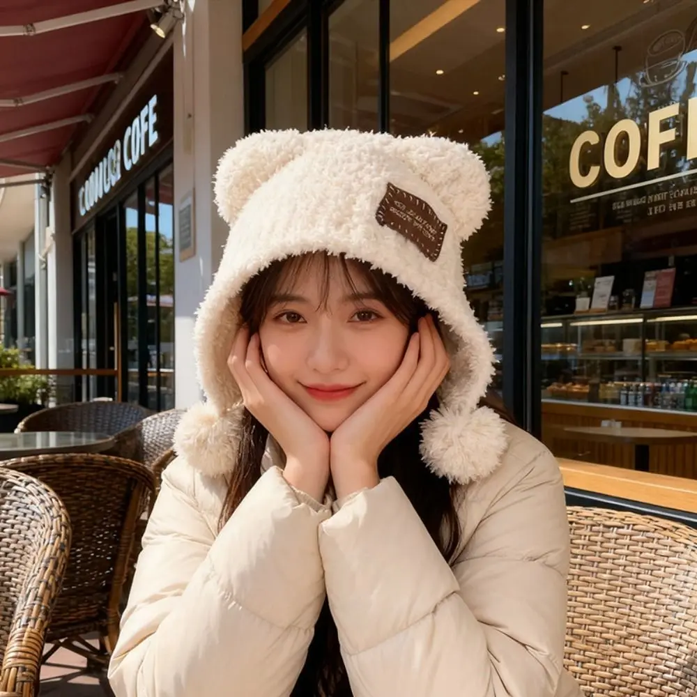 

Милая пушистая шапка с медвежьими ушками, шапка с медвежьими ушками, вязаная шапка, универсальная шерстяная шапка, Балаклава, уличная шапка