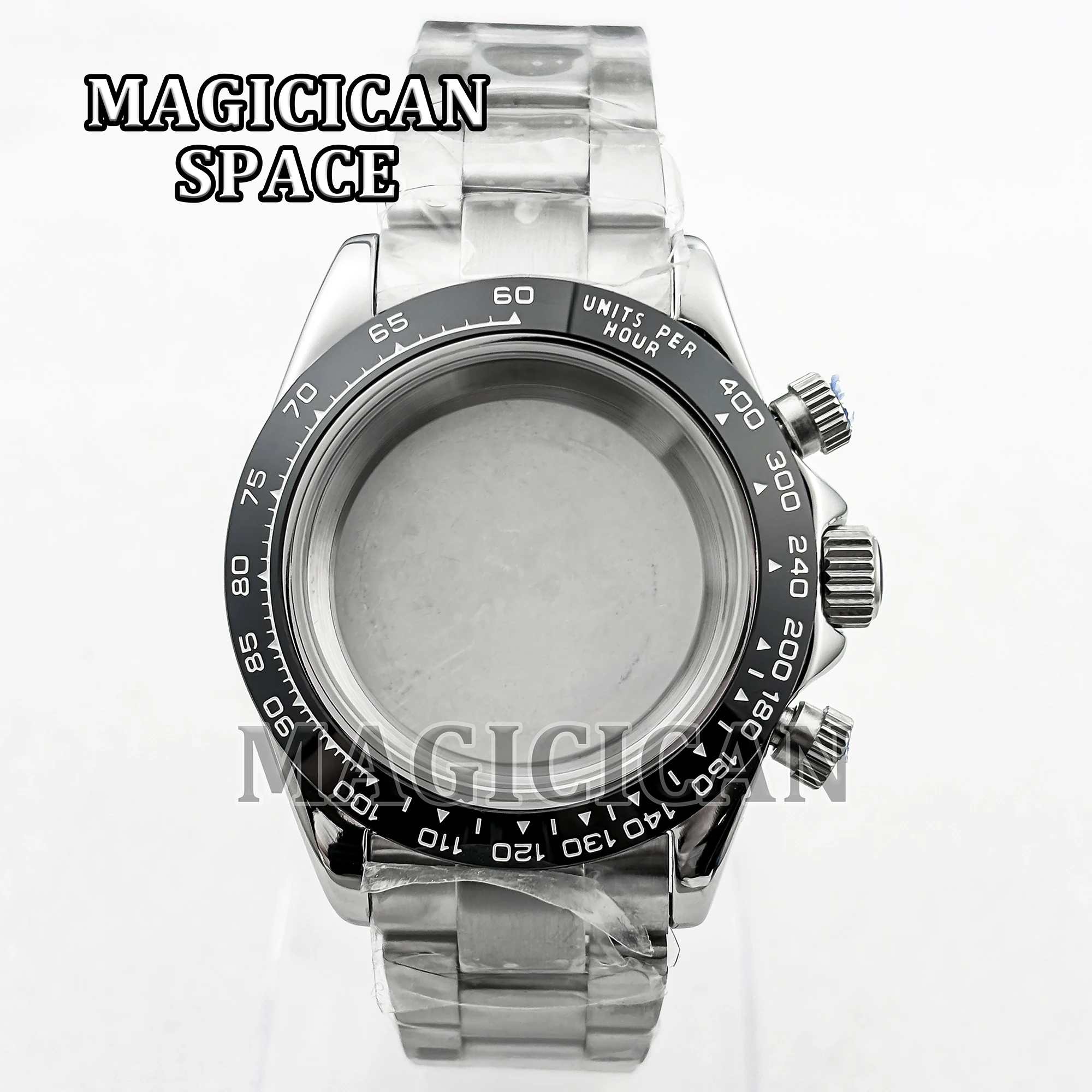 39mm Solid Stainless Steel Watch Case Dial Hands Bracelet 10ATM Waterproof Sapphire Crystal for Daytona VK63 Quartz Movement