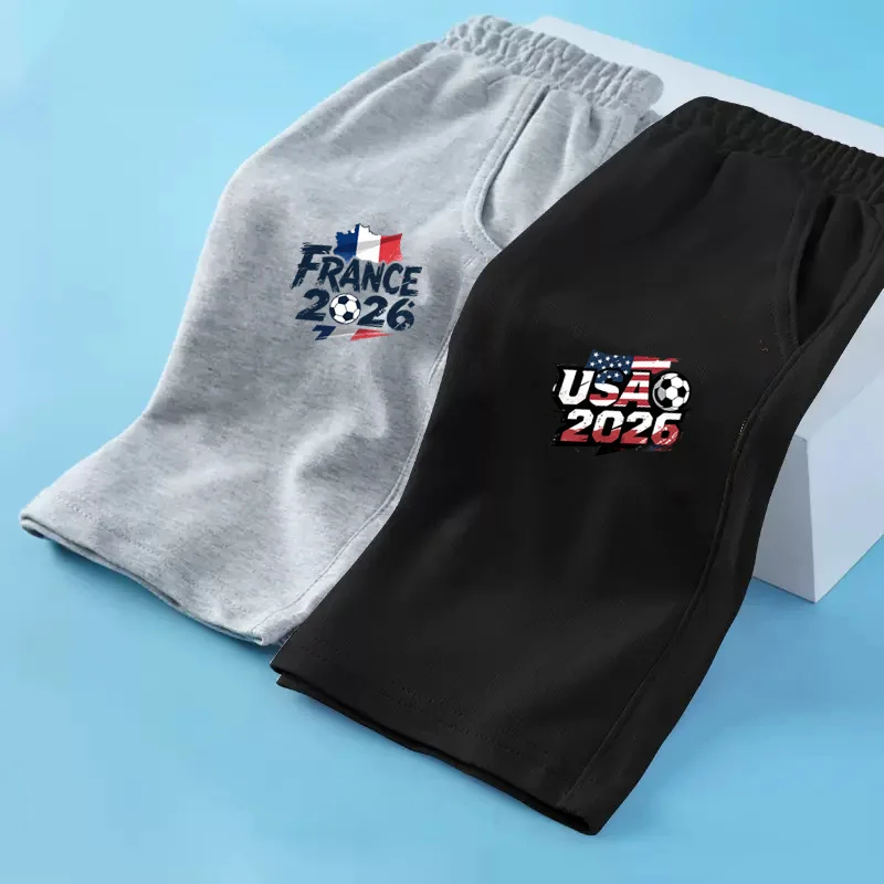 

2026 Summer National Flag Sweat Shorts for Boys Football Cup Design Pants Children Brand Cotton Shorts 3-14T