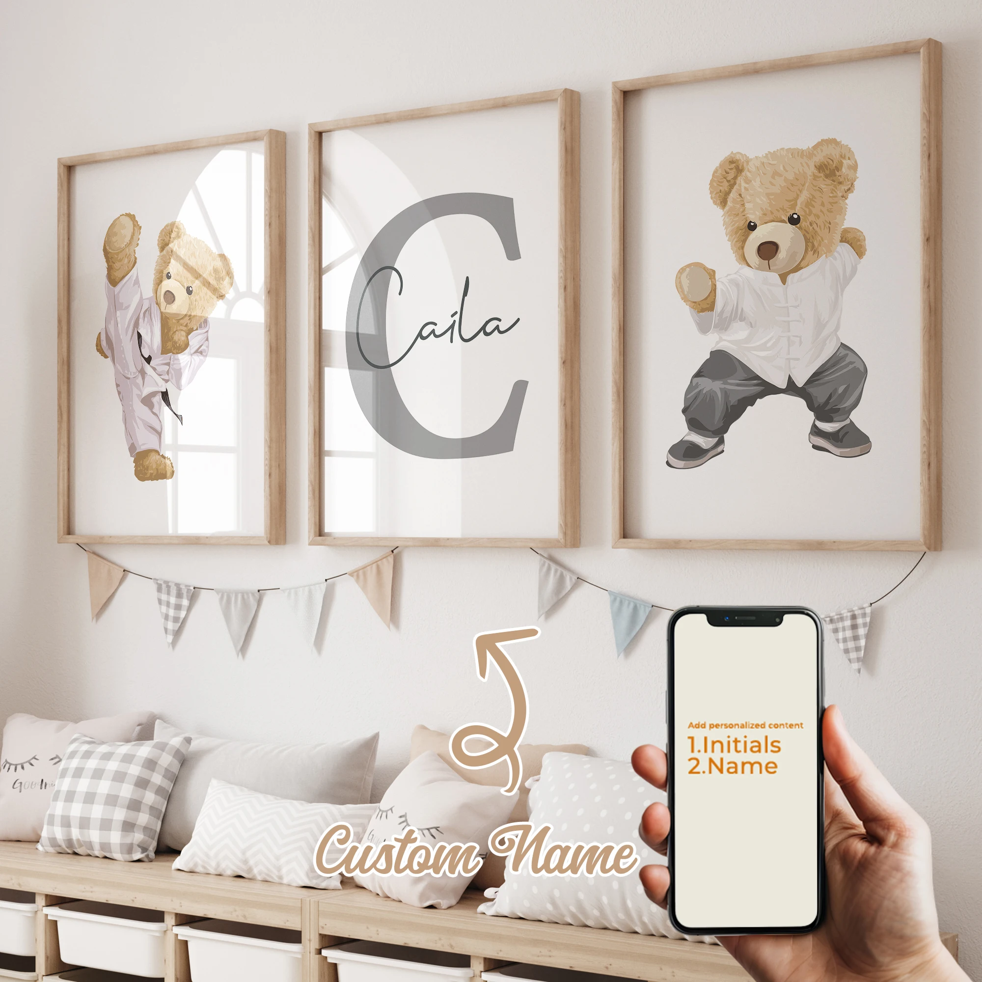 

3pcs Teddy Bear Sanda Taekwondo Customization Wall Art Prints Canvas Painting Poster Picture For Living Bed Room Home Decor