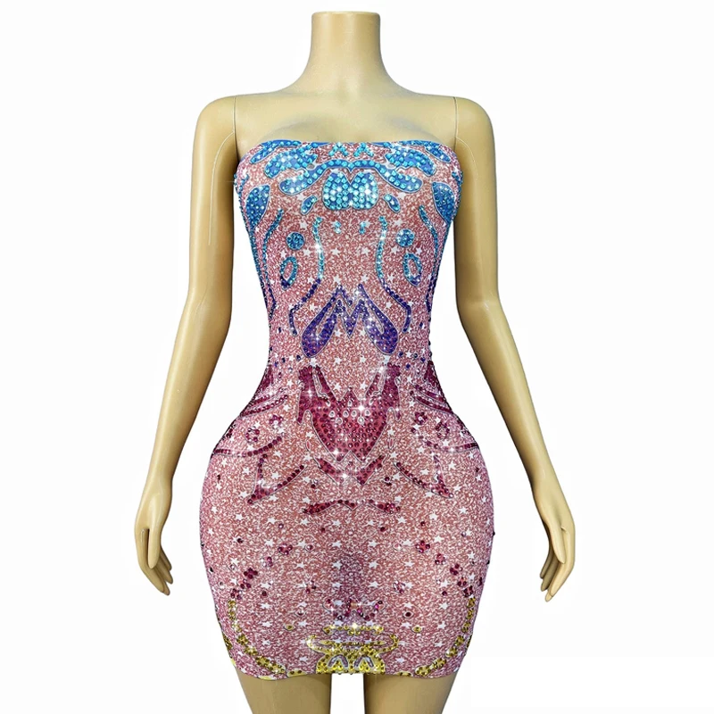 Frauen Strass Abendkleider Sänger Tänzer Party Kleid Jazz Dance Outfits Hochzeit Feiern Kostüm Bühne Tragen XS10200